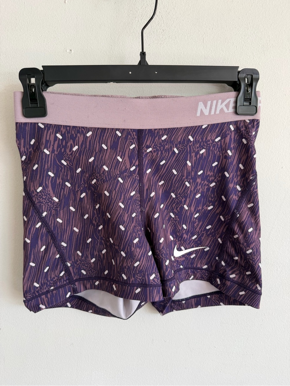 Nike Women’s Purple Patterned Bike Shorts with Pink Waistband